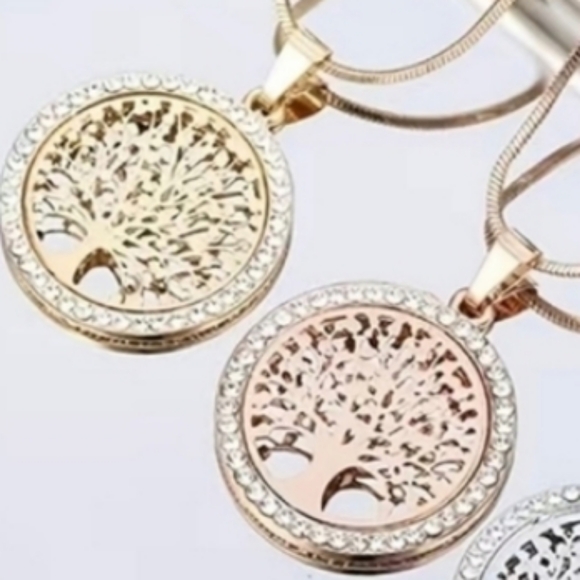 Rose Gold Rhinestone Crystal Tree of Life Pendant Necklace on 18-22 in chain NEW - Picture 4 of 8